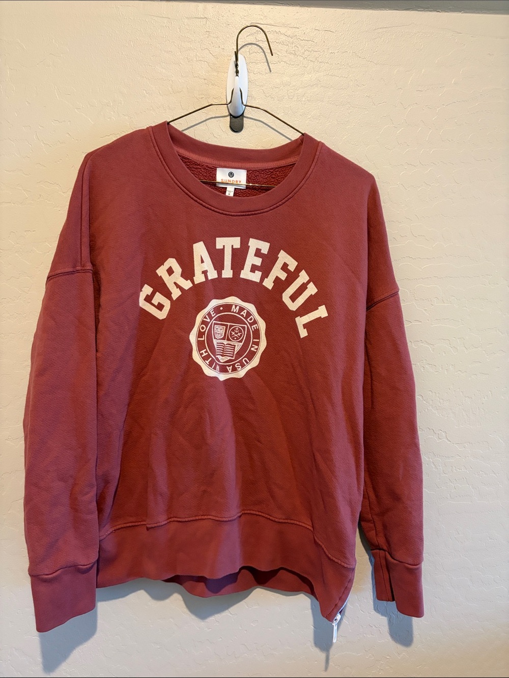 Sundry Burgundy 'GRATEFUL' Crewneck Sweatshirt